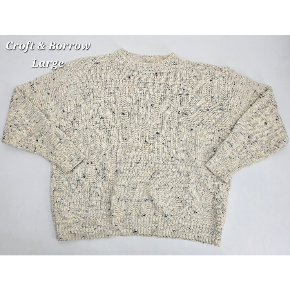 Vintage Croft & Barrow Fisherman Sweater Large Cream Speckled Cotton Grandpa